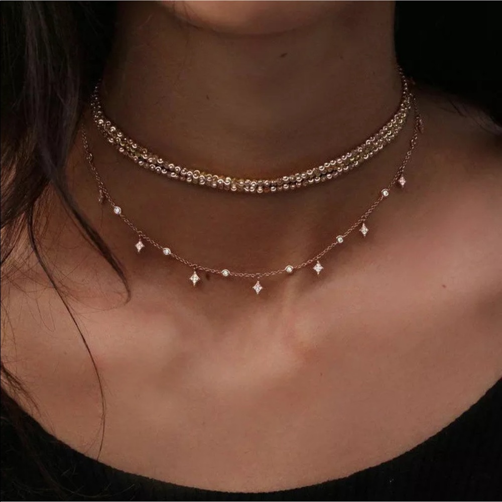 Shiny Multi-Layers Diamond and Star Necklace - Picture 3 of 6